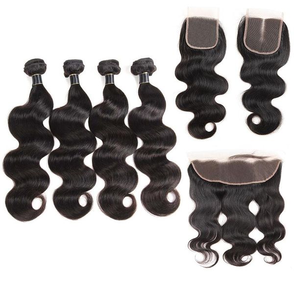 

8а бразильский body wave 4 волос пучки с 4x4 шнурка закрытие и extensions волос с 13x4 лобные закрытие дешевые утков волос, Black