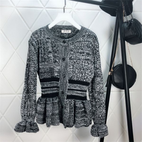 

women sweater open stitch o-neck cardigans butterfly sleeve ruffles solid casual female 2018 spring and autumn new, White;black