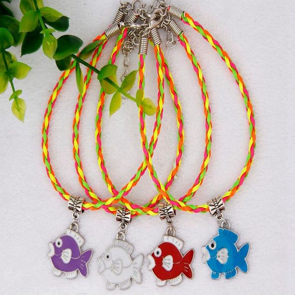 

горячая 50 шт. цинковый сплав глазурь красивая рыба шарм подвеска 20 + 5 см цвет плетеный веревка браслет мода женщинымужчины ювелирные изде, Golden;silver