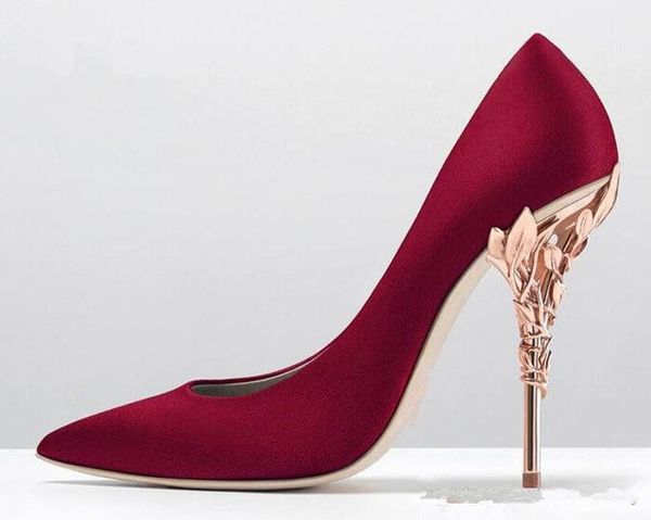 

Women Solid Eden Heel Pump Super sexy rose gold wedding shoes 2018 Ralph & Russo Ornate Filigree Leaf Pointed toe Haute