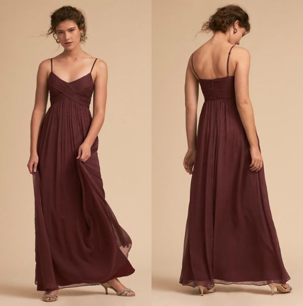 

burgundy bhldn bridesmaid dresses long spaghetti straps maid of honor gowns chiffon wedding guest dress custom made, White;pink