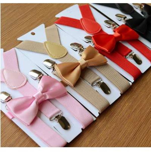 

1pc kids elastic suspenders & bow tie matching tuxedo suit boys girls bowtie children costume adjustable, Black;white