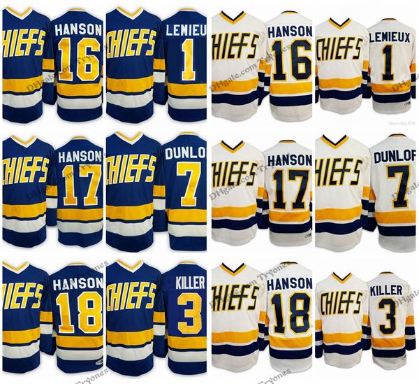 

movie hanson brothers chief charlestown 17 steve hanson 18 jeff hanson 16 jack 1 denis lemieux 3 dave killer 7 reggie dunlo hockey jersey, Black;red
