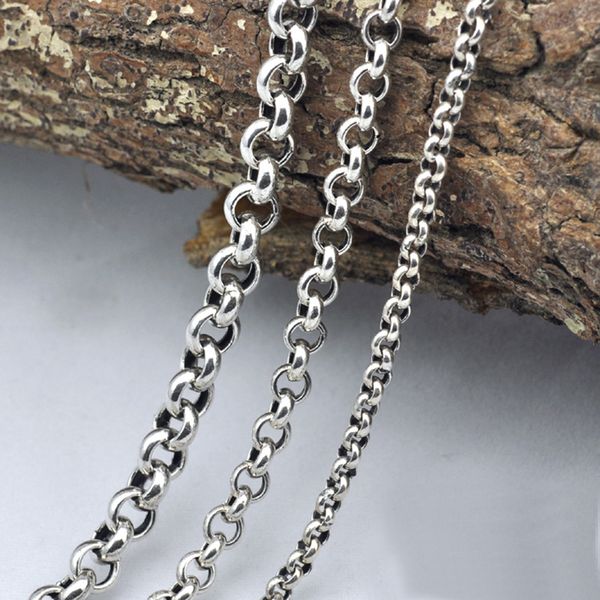 

vintage sweater chain 925 sterling silver necklace for men handmade round chain link female male clavicle silver