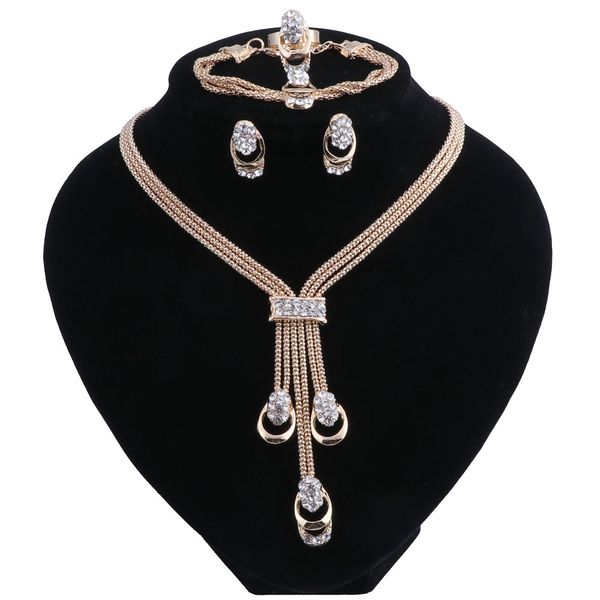 

new fashion women vintage gold-color bridal rhinestone nigerian wedding african beads jewelry set crystal wedding bridal accessories, Black