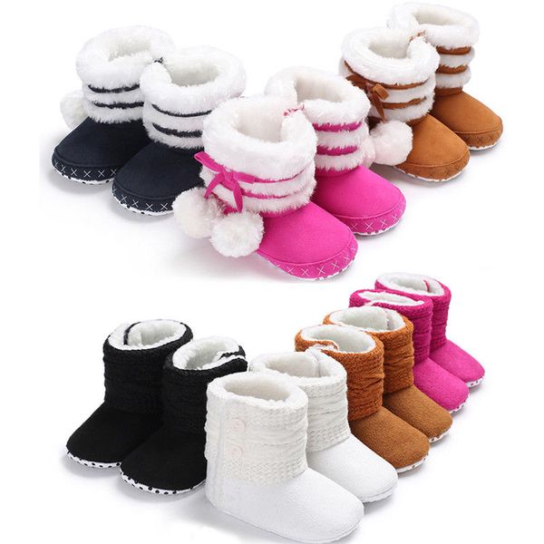 

newborn kids baby girls snow shoes winter booties slippers warm soft sole prewalker infant sewing plush boots casual crib boot, Black;grey