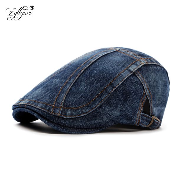 

zgllywr berets cap for men women fashion summer solid newsboy flat peaked cap jeans cotton thin plain adjustable hat, Blue;gray