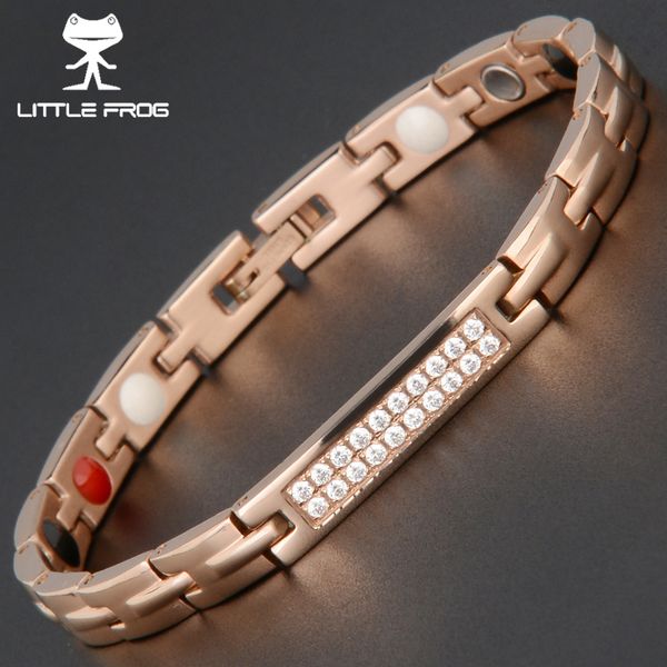 

little frog luxury jewelry gifts rose gold color 316l stainless steel bracelet zircon charm magnetic bracelets for women jewelry, Golden;silver