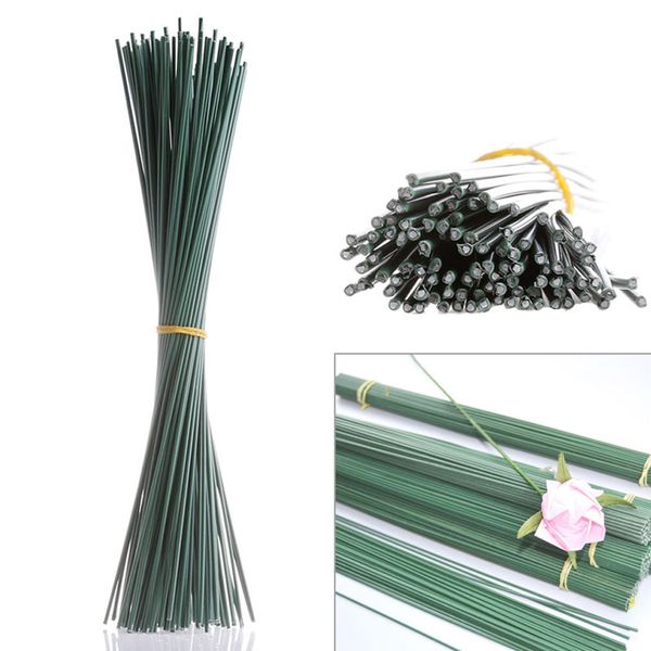 

a bundle of 100pc artificial floral wire craft flower stem wrap dark green 30cm