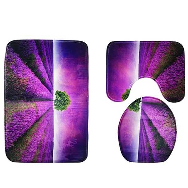 2019 Set Lavender Bath Mats Toilet Covering Flannel Door Floor