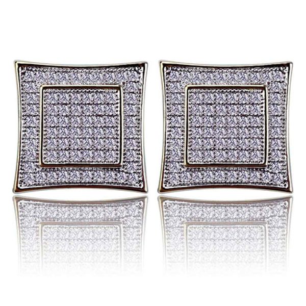 14K banhado a ouro para fora congelado Big Square Kite Screw Faz Hipoalergênico Bling Brinco Hip Hop Jewelry