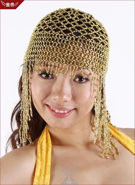 

woman beaded head piece elastic belly dance skull hat cap cleopatra gold silver stage hats dance hat 10pcs/lot, Blue;gray