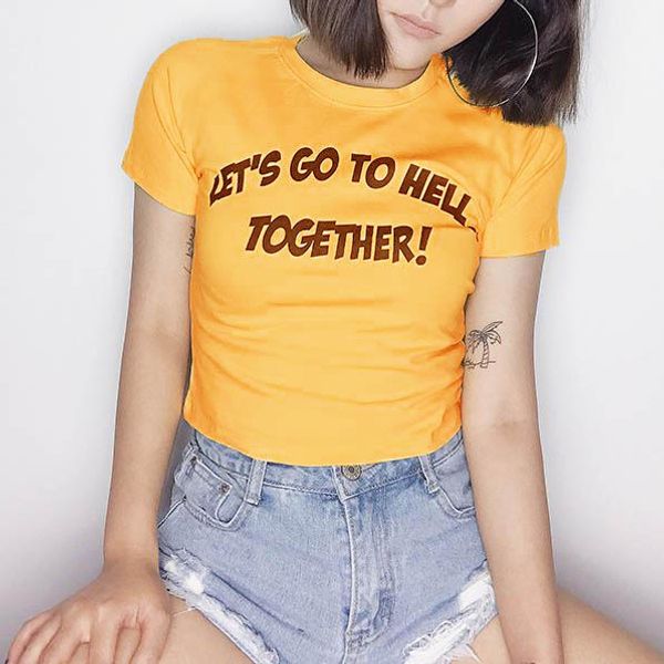 

let's go to hell together t-shirt yellow women fashion art tees sarcasm camisetas tumblr grunge aesthetic tumblr goth shirt, White