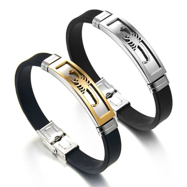 

silicone bracelets gold silver punk stainless steel bangle scorpion design length adjustable men jewelry wristbands gifts, Black