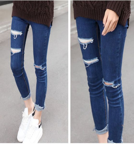 

maternity concise hole jeans for pregnant women pregnant pants prop belly legging trousers maternity clothes pregnancy clothing, White