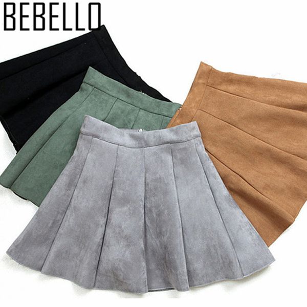 

2018 women summer suede mini pleated skirts gray high wasit girls schlool causal above knee a line skater skirts xl saia s1228, Black