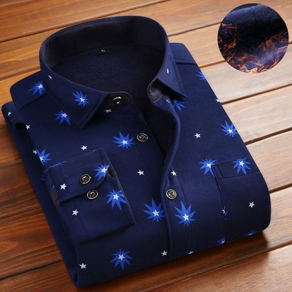 

autumn winter burst models men's printing warm shirt velvet thick male thermal long sleeve slim plaid casual shirts plus size, White;black