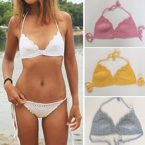 

handmade crochet camisole bikini, knitted crop , summer swimwear bikini , fashion bra, White;black