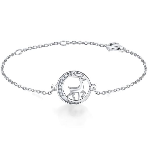 

ronerai fashion silver 925 bracelets for women jewelry popular cubic zirconia elk round bangles christmas party accessories hot, Golden;silver