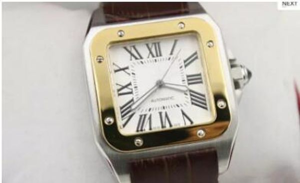 

brand new sports 100 xl black luxury men's automatic mechanical watch mens date sports 40mm leather band wristwatches, Slivery;brown