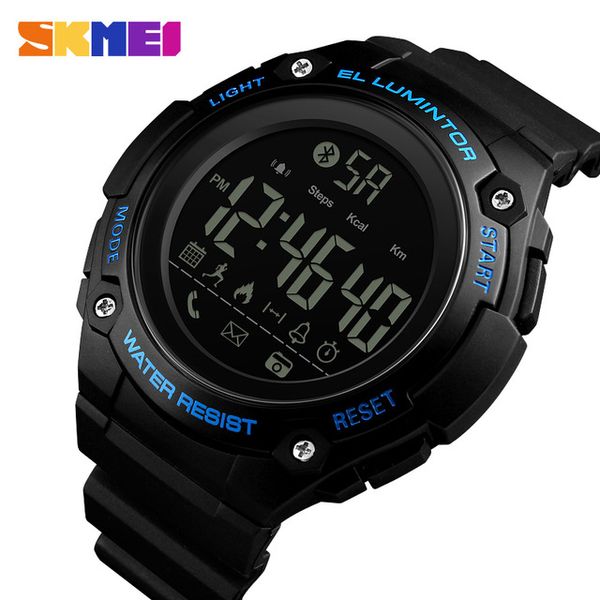 

skmei 1347 bluetooth smart digital wrist watch for men 50m life waterproof message call reminder pedometer calories male watches, Slivery;brown