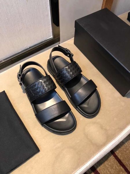 

2018 summer brand sandals male leather woven leather beach slippers man tide set foot size 38-45, Black