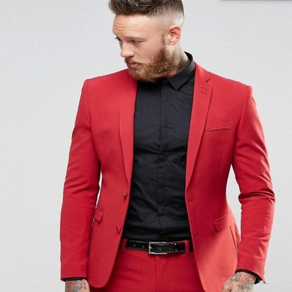 Nova marca de homens vermelhos smoking de casamento de alta qualidade do noivo smoking entalhe lapela dois botão centro de ventilação homens blazer 2 peça terno (jaqueta + calça + gravata) 802