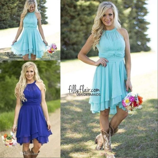 

new summer beach bohemian short bridesmaid dresses pleats royal blue watermelon formal gowns maid of honor wedding party guest dress, White;pink