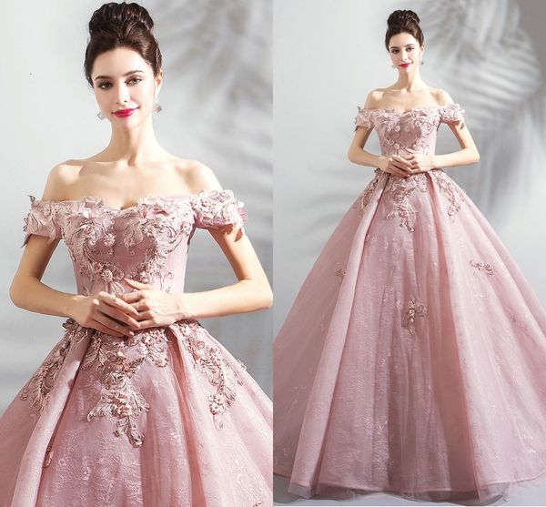 

2019 elegant off the shoulder ball gown long evening dresses 3d flowers beaded custom made lace formal evening gowns prom party dresse, Black;red