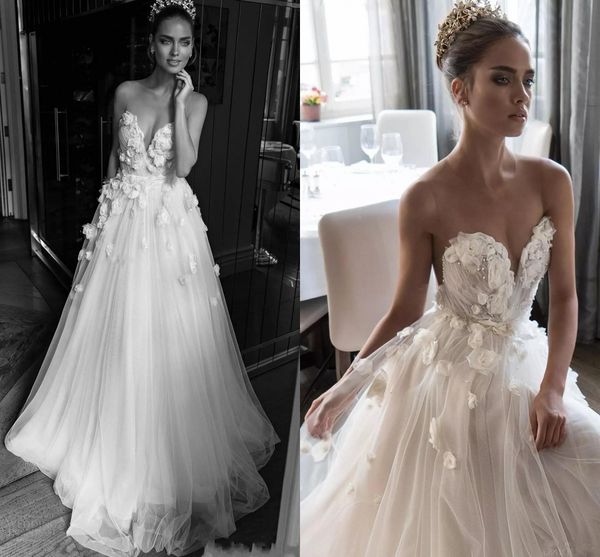 Ilusão jóia querida embelezada corpete ruched vestidos de noiva elihav sasson vestido de noiva 3d rosa floresto piso vestidos de casamento