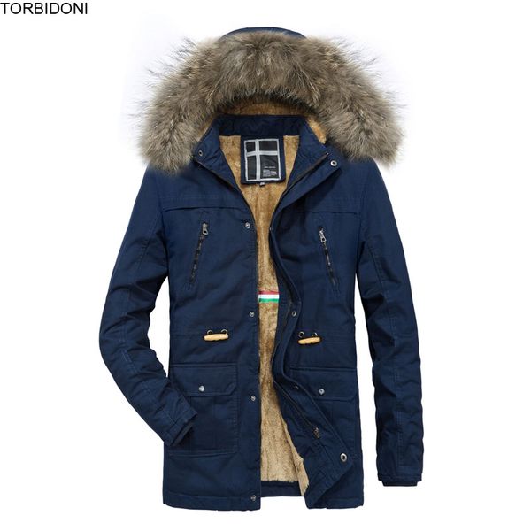 

casual solid parkas winter jacket men thick fleece warm male jacket fur hoodie thick padded coat drawstring waist, Black