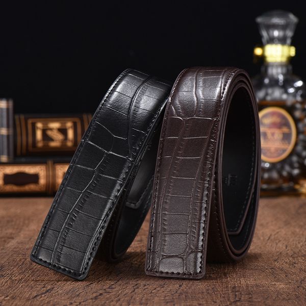 

genuine leather men belts crocodile for automatic buckle belt man cowhide waistband jeans kzm006, Black;brown