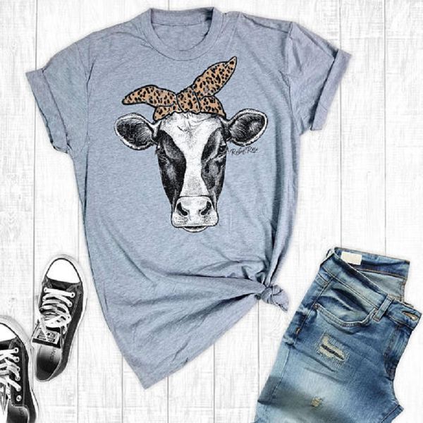 

2018 kawaii cow prited summer cotton tee plus size round neck grey female t shirts oversize harajuku farm t shirt women new, White