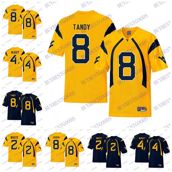 

ncaa wvu западная вирджиния альпинисты 4 кеннеди маккой 8 кит тэнди карл джозеф 2 ka'raun белый военно-морской флот золото колледж футбол тр, Black;red