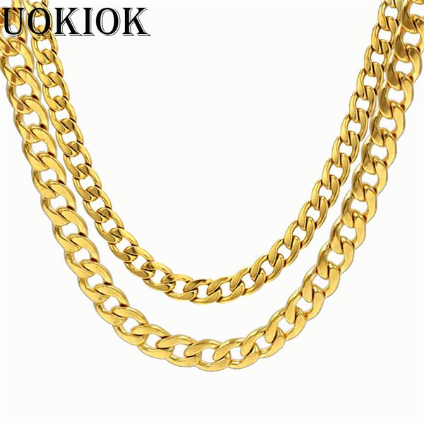 

men's stainless steel cuban link chain necklace silver gold color steel curb necklace for men 22-28" hiphop jewelry xl250278u