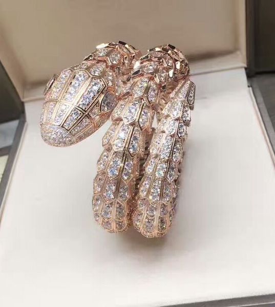 

new designer cz diamond paved animal snake double cuff bracelet bangle 18k white gold plated punk jewelry for women, Golden;silver