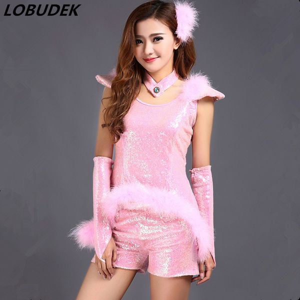 

female all-match cheering-section clothing jazz dance wear sparkly red pink sequins feathers set modern dance show stage costume, Black;red