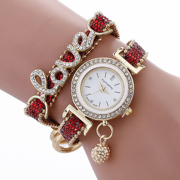

girls new love bracelet watch sequined wrap bangle women's quartz clock jewelry gift wholesale, Slivery;brown