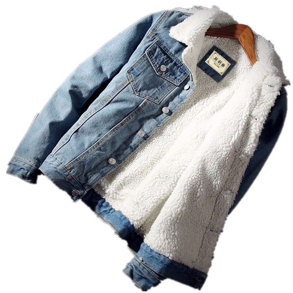 

Men Jacket and Coat Trendy Warm Fleece Thick Denim Jacket 2018 Winter Fashion Mens Jean Outwear Male Cowboy Plus Size