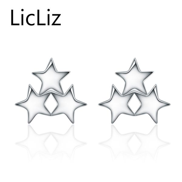 

licliz three stars 925 sterling silver rhodium plated stud earrings jewelry for women travel le0142, Golden;silver