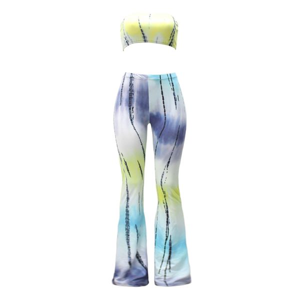 

tie dye flare pants women tracksuits american wide leg pants +bra crop women pants 2 piece set 2xl, Gray