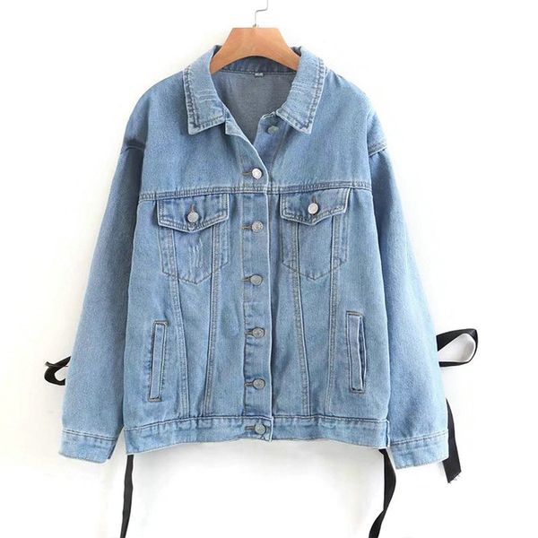 

standard spring blue lace up lattice female back classic denim jacket new autumn single breasted casual women oversized coat outerwear, Black;brown