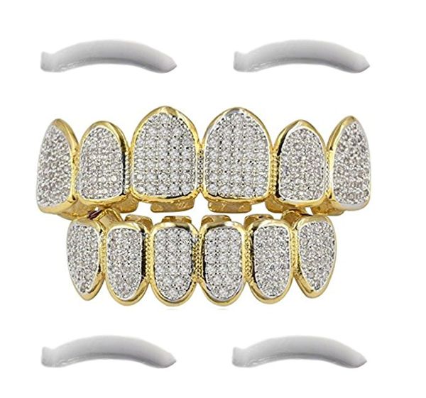 

24k gold plated hip hop grillz and bottom grills for mouth teeth 2 extra molding bars every style, Black