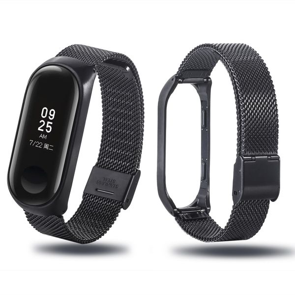 

balck metal buckle milanese mesh loop watch strap for band 3 wearable sport smart bracelet wrist band chain link miband3, Black;brown