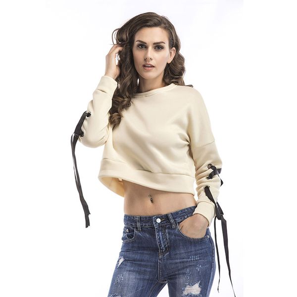 

loose round neck short solid color long-sleeved pullover sweater women, Black