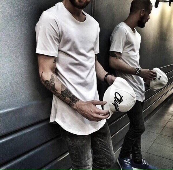 

Curved Hem Hip Hop Tshirt Men 2018 Summer Blank Extended Mens T-shirts Urban Kpop Men Tee Shirts Justin Bieber Kanye West Clothes