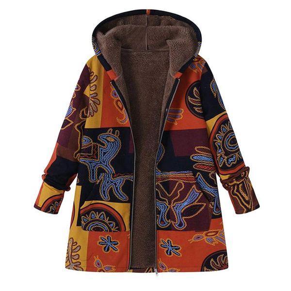 

hooded coats cotton winter jacket womens outwear coat warm outwear floral print hooded pockets vintage oversize coats, Black