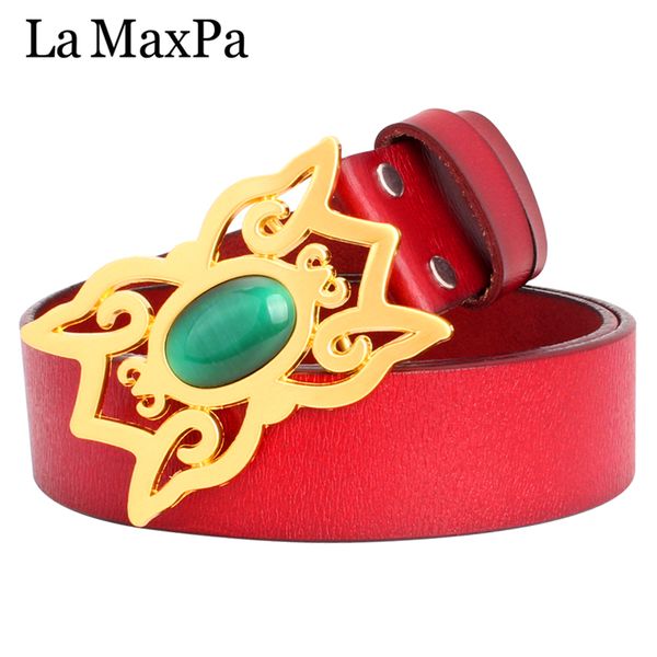 

fashion women belt retro palace pattern golden buckle with green opal lady belt big ift women decorative belt, Black;brown