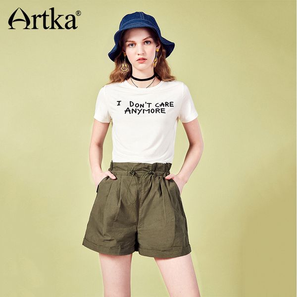 

artka 2018 summer new female stretch modal knit short sleeve letter print loose t-shirt ta10986x, White