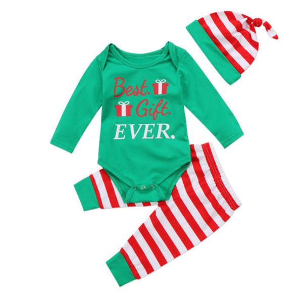 

newborn baby girl boy christmas clothes striped jumpsuit romper pants outfit set size 0-18m, White